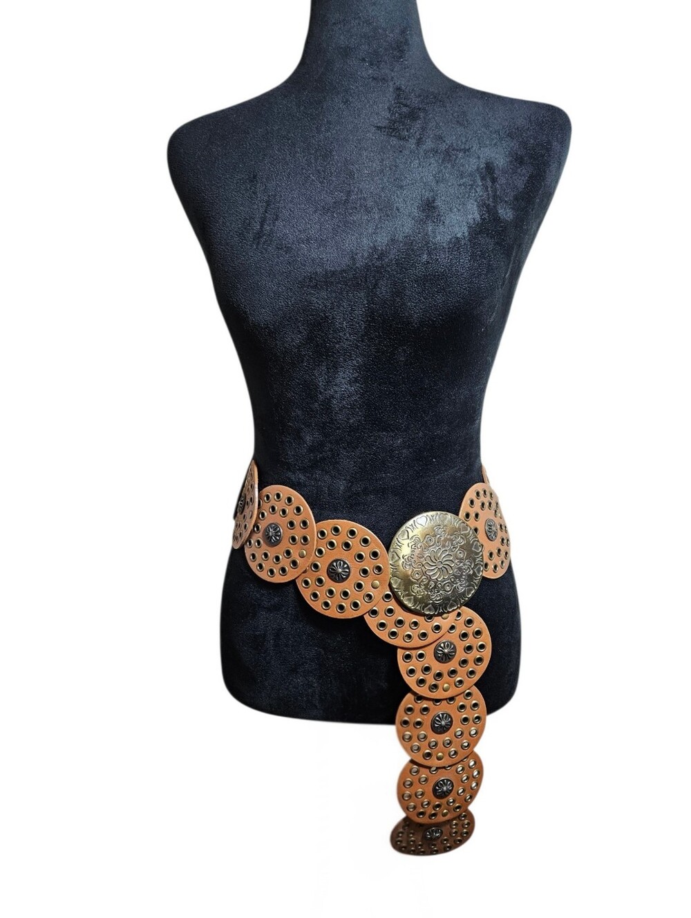 Women's Y2K Round Western Brown Faux Leather Circle Concho Waist Belt One Size